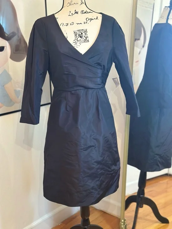 J. Crew silk taffeta surplice wrap dress in black.size 6 NWT