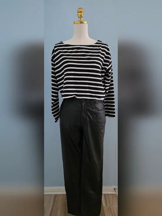 J. Crew Black and White Striped Cropped Fit Top