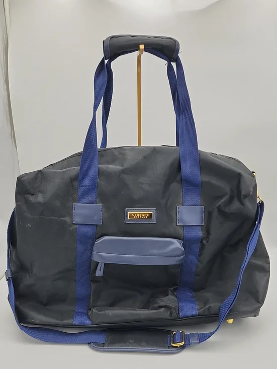 Versace Black and Blue Duffel Bag with Gold Logo Plate
