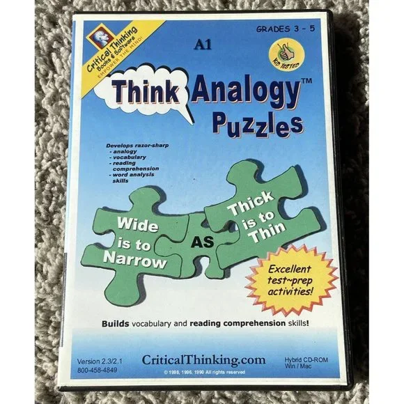 Think Analogy Puzzles 2 PC MAC CD Manual Grade 3-5 Educational Learning Fun Game