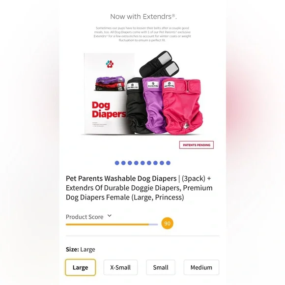 🐕 Lot of 2 Pet Parents Washable Dog Diapers - 3 Pack (Black, Purple, Pink)