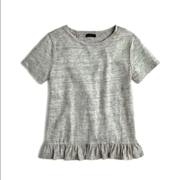 J. Crew ruffle back linen Tee in heather grey. Size M.