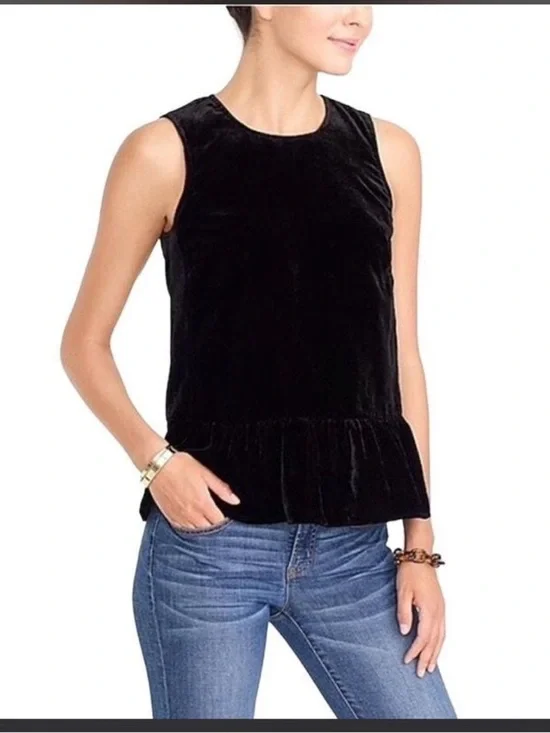 J.Crew Women's Velvet Ruffle Peplum Sleeveless Top. size 2 preppy