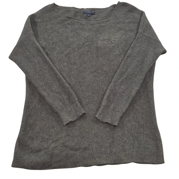 J. Crew Gray‎ Ribbed Wool Blend Crew Neck Long Sleeve Sweater Top Size M