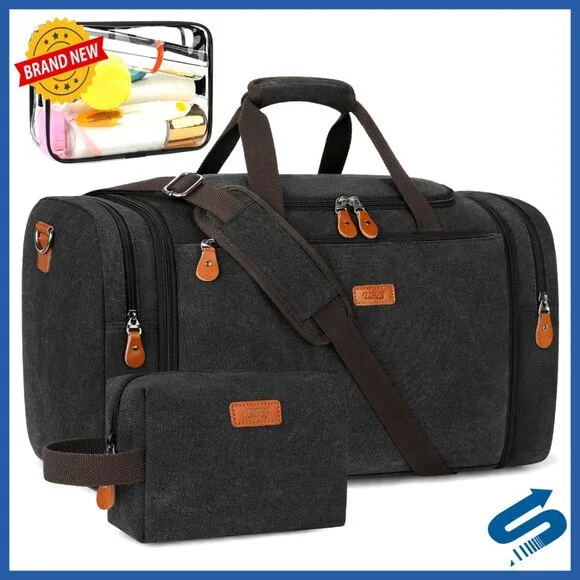 Expandable Canvas Travel Duffle Bag with Toiletry Bag Water-Resistant Carry On