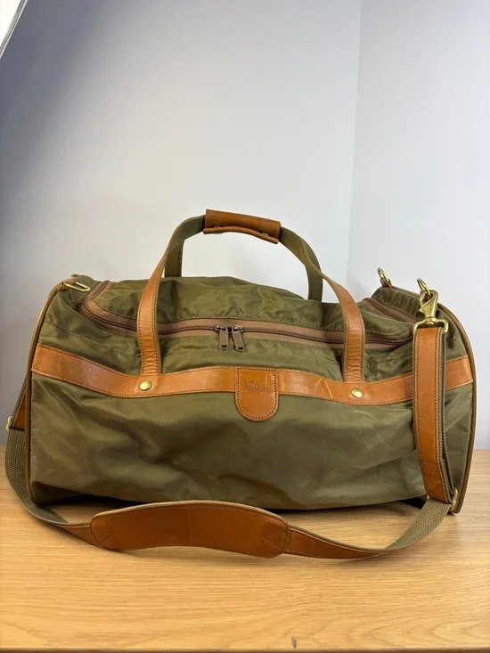 Vintage Hartmann Weekender Duffle Durable Olive Green Ballistic Nylon w/Leather