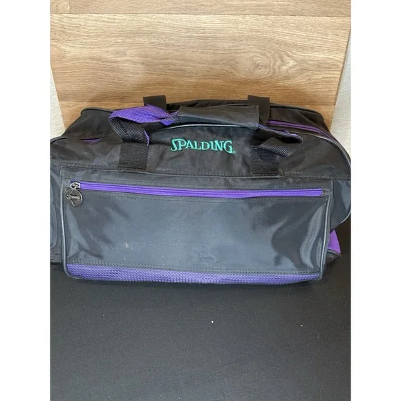 Vintage Spalding Nylon Zip Up Duffle Bag - Retro Black/Purple/Teal, 19x10x11