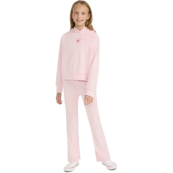 Converse 2-Piece Set Kids 6X Blush Hush Velour Flare Leg Pullover Hoodie FROG534