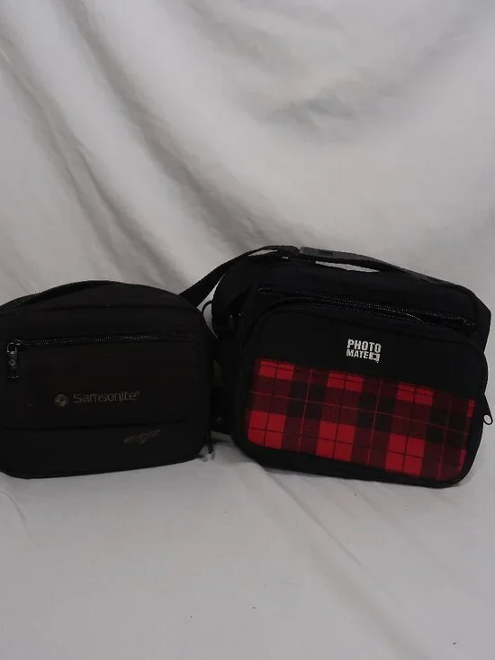 Bundle of 2 Camera Bags : Photo Mate Red Plaid Camera Bag and Samsonite black