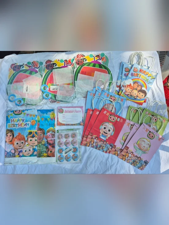 Cocomelon Birthday Party Supplies Bundle - Tablecloths, Favor Bags & Decor