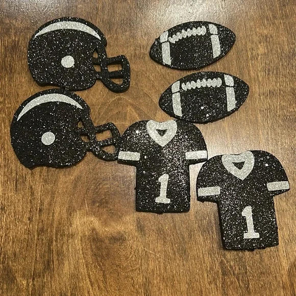 Homecoming 6 Assorted Glitter Black & Silver Football Mum & Garter Toppers