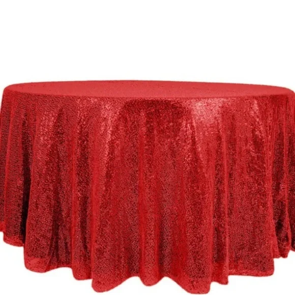 Elegant Red Sequin‎ 120” Round Tablecloth Seamless Glittering Table Cover
