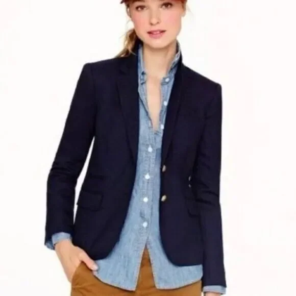 J. Crew Navy Blue Schoolboy Wool Blazer 00
