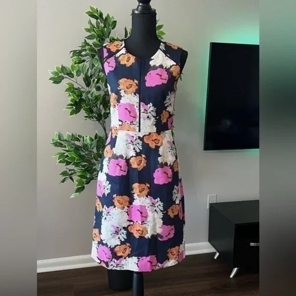 J. Crew Portfolio Shift Dress Navy Petunia Print