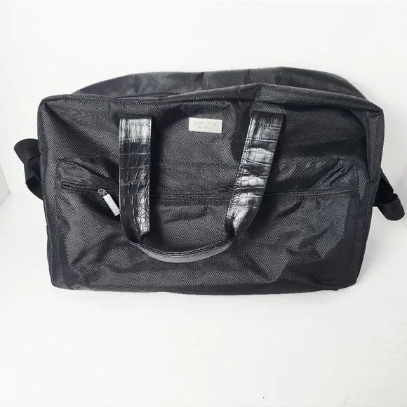 Jimmy Choo Parfums Duffle Bag Crocodile Embossed Handles Black 17x11x7.5 Unisex