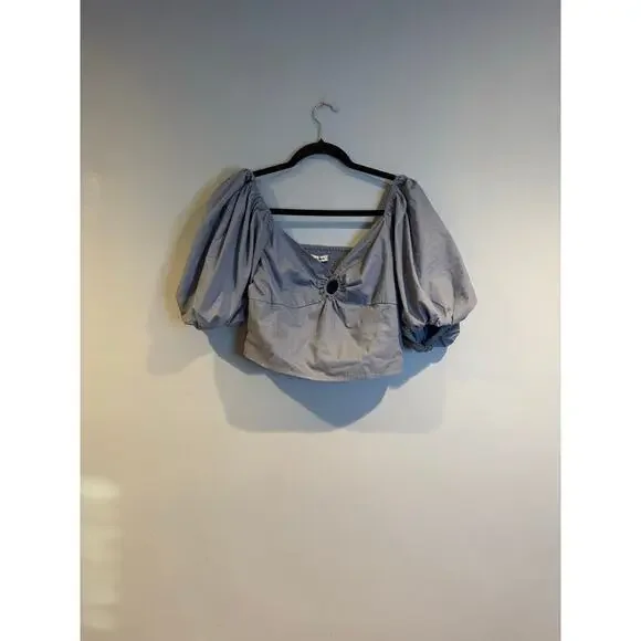 Abercrombie & Fitch Puff Sleeve Smocked Crop Top Blue Size M