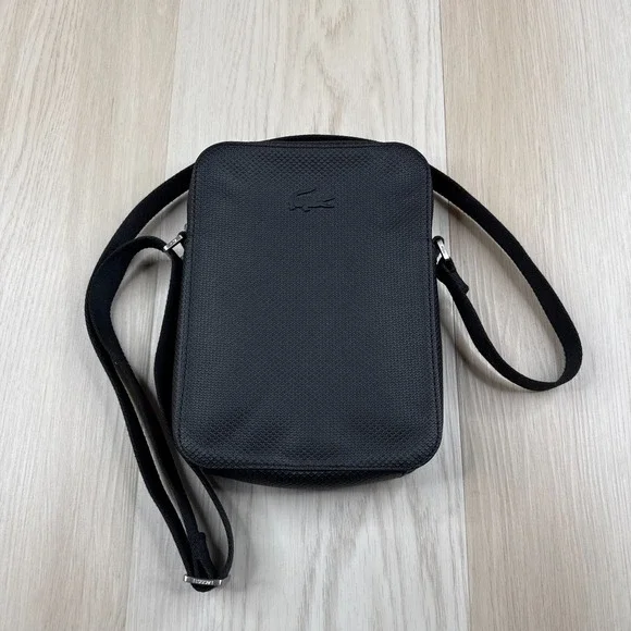 Lacoste Mens Black Polyamide Lining Chantaco Zip Closure Crossbody Camera Bag