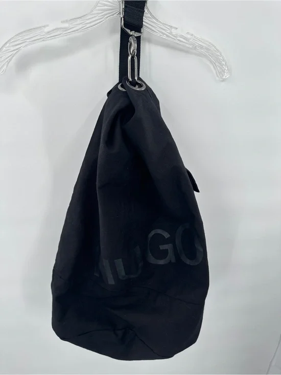 HUGO Black Drawstring Backpack Sling Bag Canvas Utility Bucket Logo Unisex Y2K
