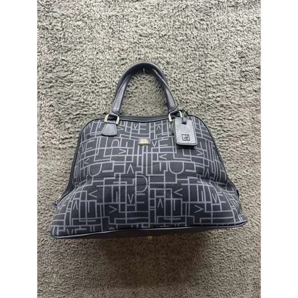 Vintage Diane Von‎ Furstenberg Canvas Weekender Travel Duffel Bag Navy Blue