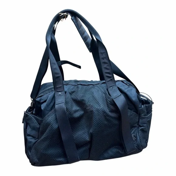 Lululemon Womens Zipper Closure Silver Tone Duffel Shoulder Handbag Black