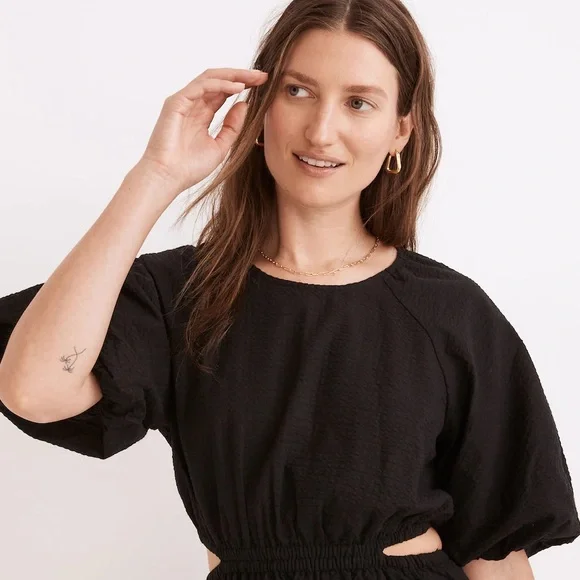NWT Madewell Seersucker Puff-Sleeve Cropped Blouse Women’s XXL Black Boho