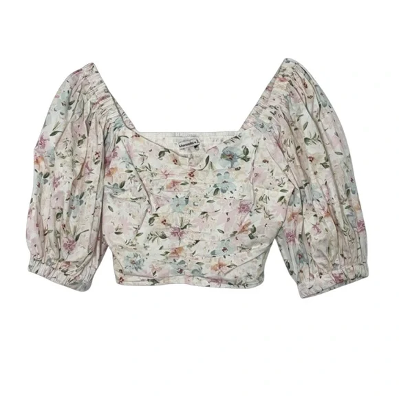 Abercrombie & Fitch Pastel Floral Puff Sleeve Crop Top NWT