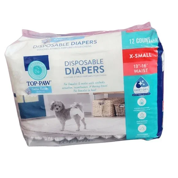 Top Paw Disposable Diapers for Dogs, XS, 12ct *NEW*