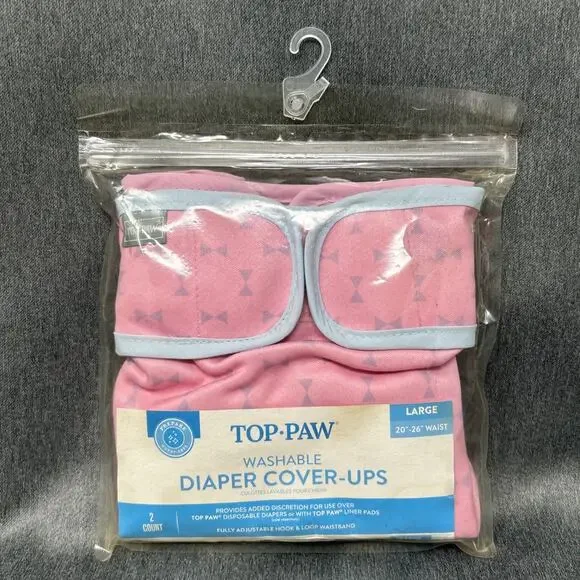 NOS Top Paw Dog Diaper Cover Ups Large Pink Washable 20-26 Inch Waist 2 Pack