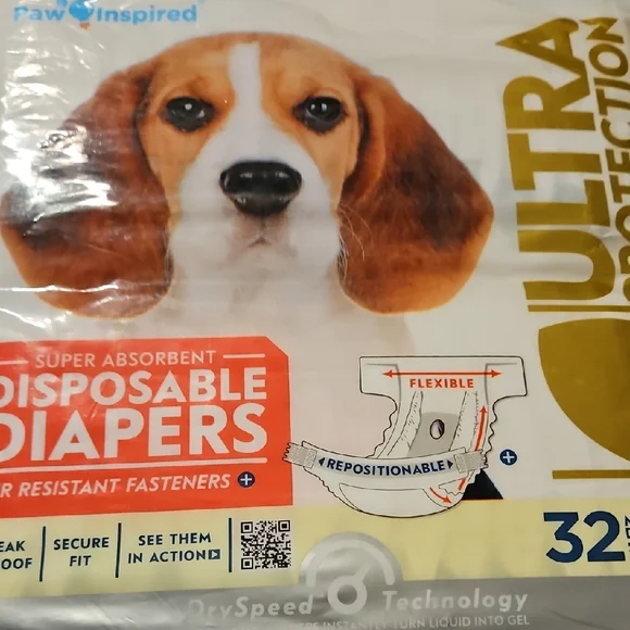 Paw Inspired 32ct Ultra Protection Disposable Dog Diapers Medium New Sealed Pack