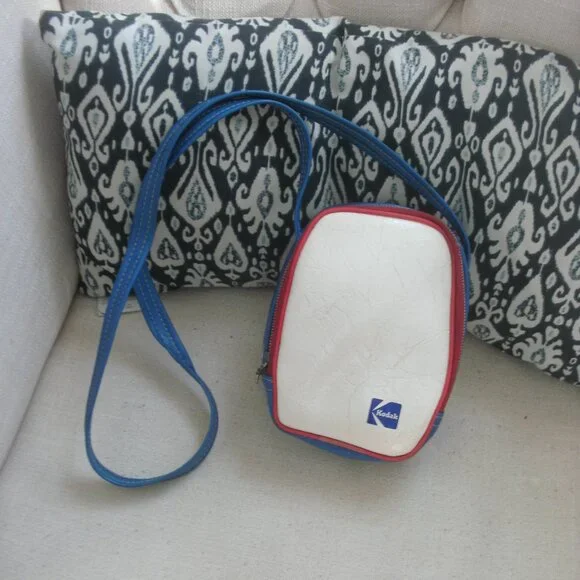 Collectible 70s Kodak Vinyl Camera Bag Red White Blue Retro Crossbody Bag Case