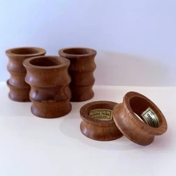 Kemp & Beatley Napkin Rings Burma Teak Wood Set of 11 Holders