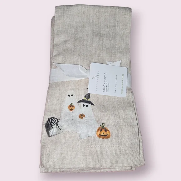 Pottery Barn Halloween Scary Squad Organic Cotton Napkins Set of 4 Ghosts Spooky