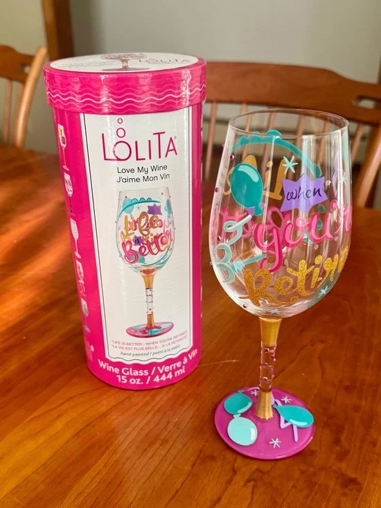 Lolita Pink, Gold & Teal Hand-Painted Wine Glass