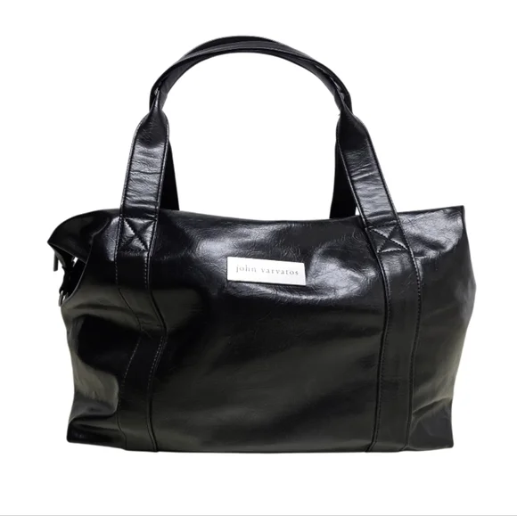 John Varvatos Black Faux Leather Weekender