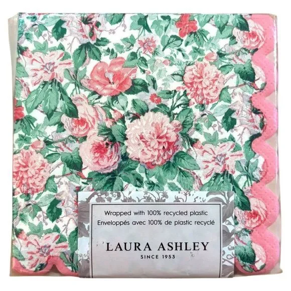 Laura Ashley Floral Cocktail Napkins 40 Scalloped Pink Shabby Chic Cottagecore
