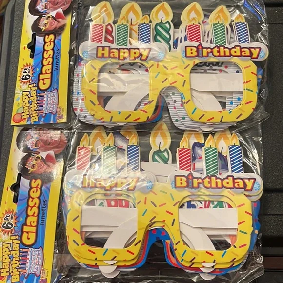 12~Colorful Funky Happy Birthday Cake Glasses w/candles party gag gift 6 1/2”