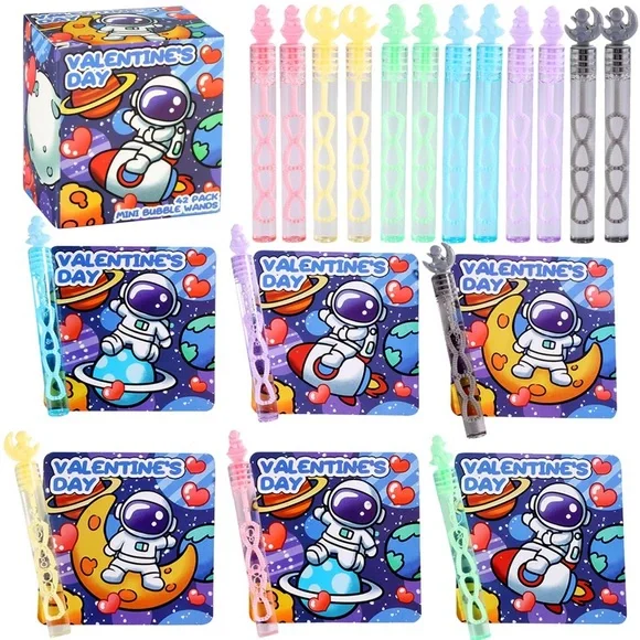Valentines Day Cards Gifts w/Mini Bubble Wands Party Favors 42 Pack Space Themed