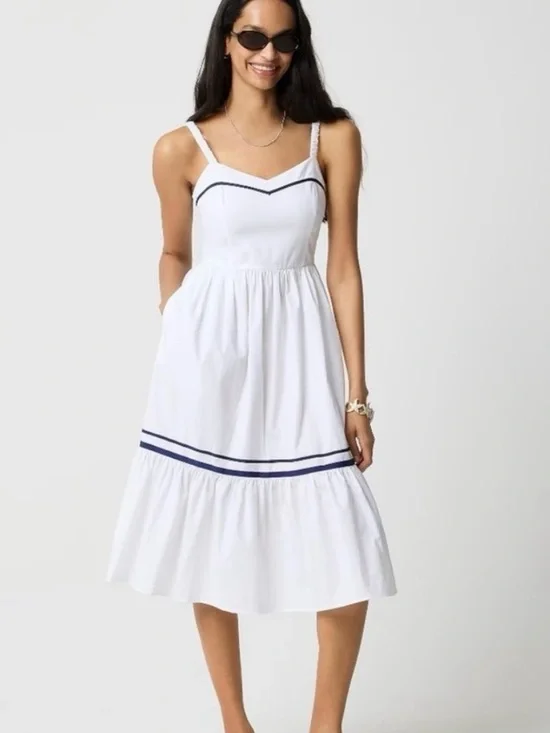 J. Crew White Midi Sundress with Navy Trim❗️