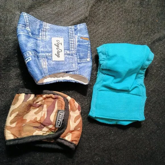 Doggie Belly Bands Denim, Camo & Blue Washable Reusable Male Wraps (Set of 3)