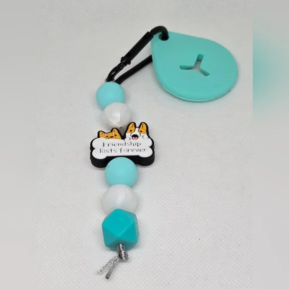 NWT Handcrafted Beaded Friendship Lasts Forever Dog Teal Poop Bag Holder