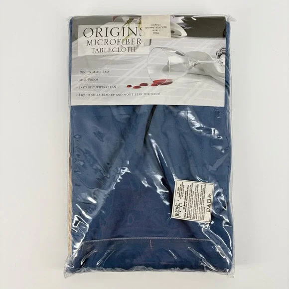 Origins Tablecloth 70in Round Blue Spill Proof Microfiber Tonal Stripe Pattern
