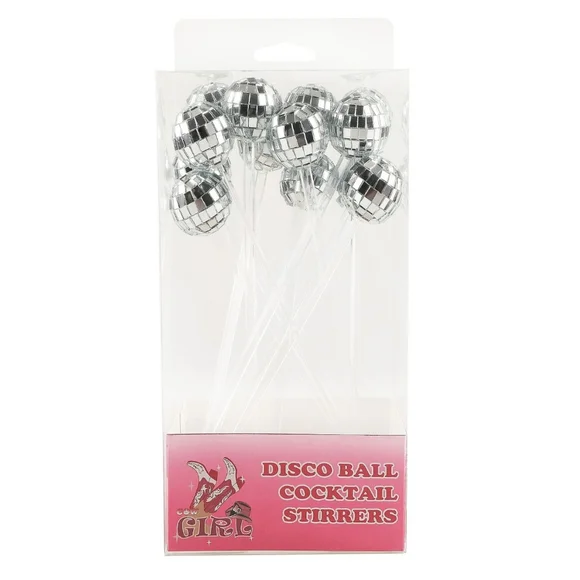Nifty Girl Silver Disco Ball Cocktail Party Stirrers