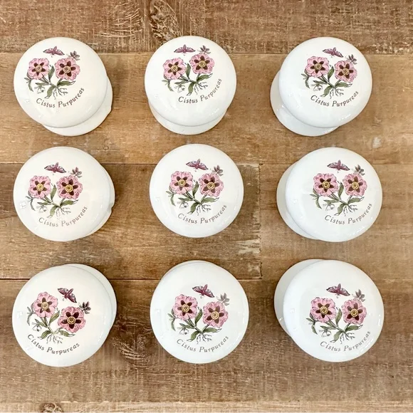 9 Ceramic Portmeirion Botanic Garden Dresser Knobs Pulls Cistus Purpureas flower