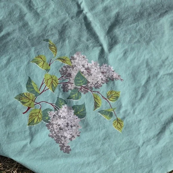 RARE Spring Lilacs Aqua Turquoise Pastel‎ Vintage Tablecloth Wilendur 48x52 1950