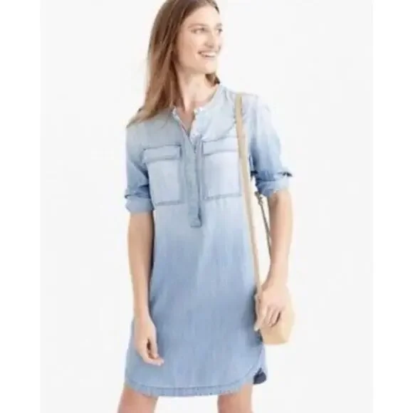 J. Crew‎ Drapey Chambray Shirtdress Blue Size XS