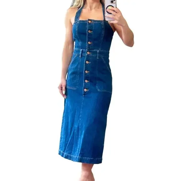J.Crew Denim Button-Front Midi Overall Dress - Size 000