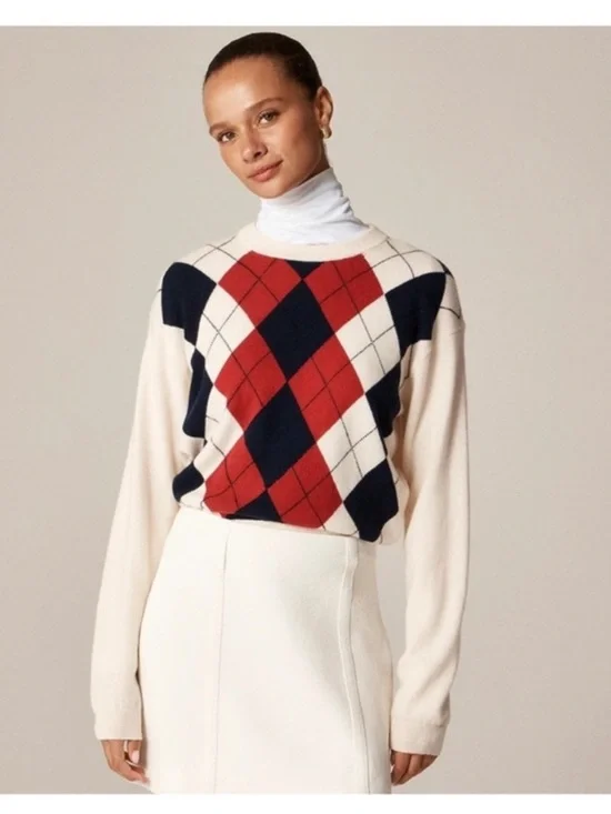 J.Crew Perfect cashmere crewneck sweater in argyle