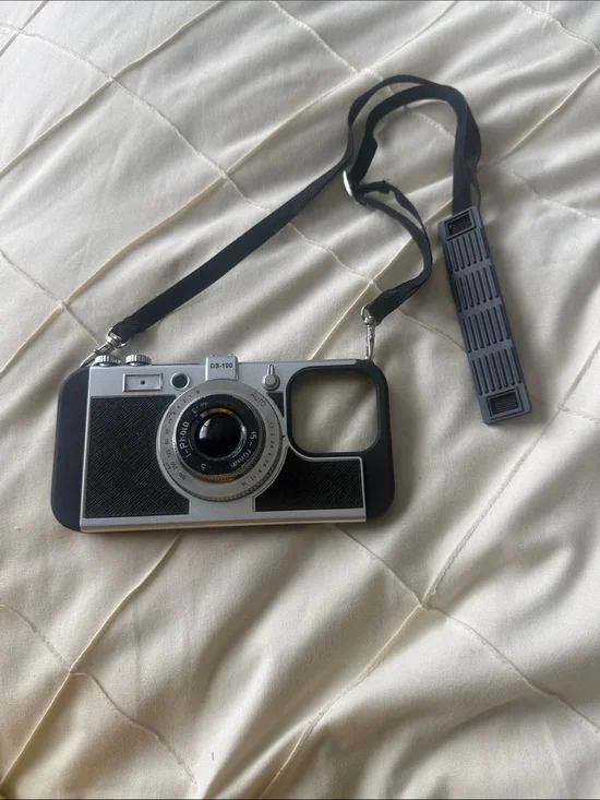 Vintage-Style Black and Silver Camera phone Case with Strap