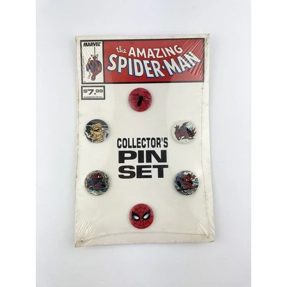 VTG Sealed Marvel Vintage Spider-Man Collectors Pin Set 1989 New Lot of 6