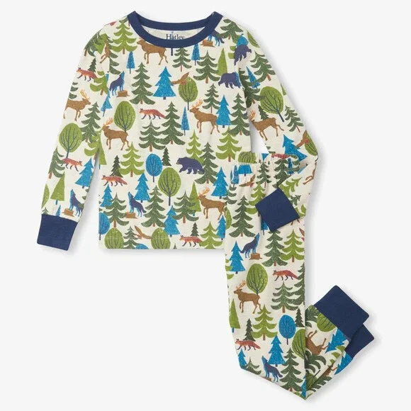 Hatley Pajama Set Kids 4 Natural Forest Scene Stretch Cotton Long Sleeve JZZ868